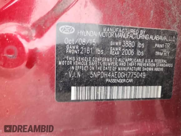 2016 Hyundai Elantra SE with VIN 5NPDH4AE0GH775049, listed as a Copart auction lot 64575325 with 107,542 mi miles and Clean title. Bid and sale history available at DreamBid. Image 12.