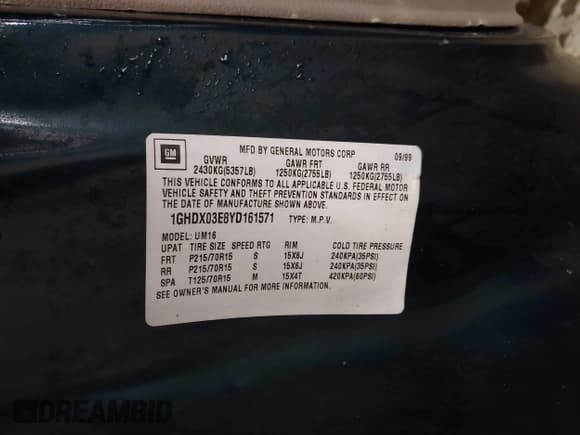 ✅ 2000 Oldsmobile Silhouette GL • VIN: 1GHDX03E8YD161571 • Lot: 41546863. Wystawiony na IAAI z przebiegiem 146 345 mil. Bezpłatny archiwum sprzedaży aukcyjnych z USA i szczegółowy raport historii pojazdu na DreamBid. Zdjęcie 9.