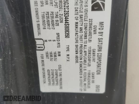 ✅ 2004 Saturn VUE V6 • VIN: 5GZCZ63444S808350 • Lot: 86686254. Wystawiony na Copart z przebiegiem Nie podano. Bezpłatny archiwum sprzedaży aukcyjnych z USA i szczegółowy raport historii pojazdu na DreamBid. Zdjęcie 16.