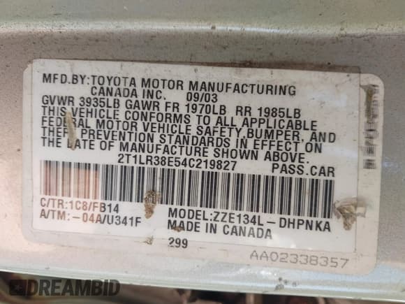 ✅ 2004 Toyota Matrix Std • VIN: 2T1LR38E54C219827 • Лот: 42957977. Опубликован ранее на IAAI с пробегом 160 197 миль. Бесплатный доступ к архиву аукционных продаж из США и подробный отчёт об истории автомобиля на DreamBid. Изображение 9.