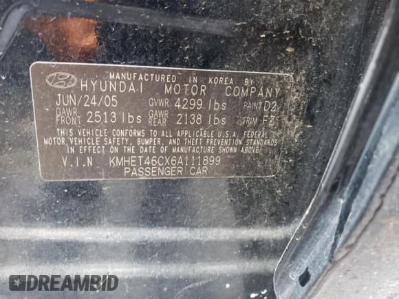 ✅ 2006 Hyundai Sonata GL • VIN: KMHET46CX6A111899 • Лот: 78280954. Опубликован ранее на Copart с пробегом 193 930 миль. Бесплатный доступ к архиву аукционных продаж из США и подробный отчёт об истории автомобиля на DreamBid. Изображение 12.