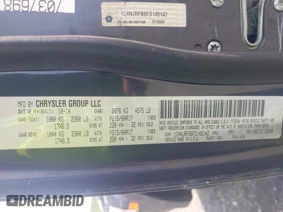 ✅ 2015 Jeep Patriot Latitude • VIN: 1C4NJRFB6FD145142 • Лот: 42827750. Опубликован ранее на IAAI с пробегом 217 737 миль. Бесплатный доступ к архиву аукционных продаж из США и подробный отчёт об истории автомобиля на DreamBid. Изображение 9.