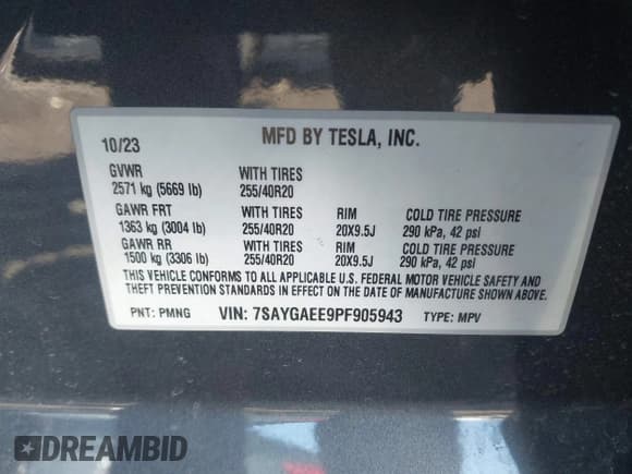 ✅ 2023 Tesla Model Y Long Range • VIN: 7SAYGAEE9PF905943 • Lot: 41444255. Listed on IAAI with 11,179 mi. Free auction sales archive from the USA and detailed vehicle history report at DreamBid. Image 9.