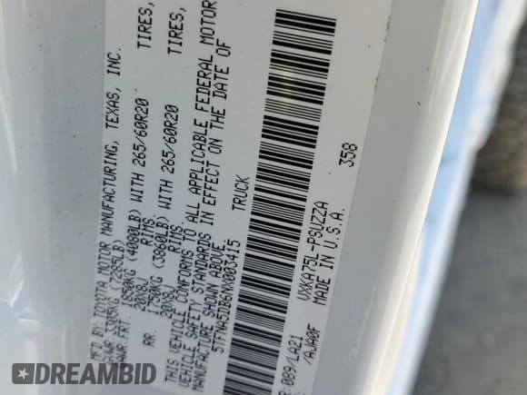 ✅ 2022 Toyota Tundra Platinum • VIN: 5TFNA5DB6NX003415 • Лот: 60794455. Опубликован ранее на Copart с пробегом 52 022 миль. Бесплатный доступ к архиву аукционных продаж из США и подробный отчёт об истории автомобиля на DreamBid. Изображение 13.