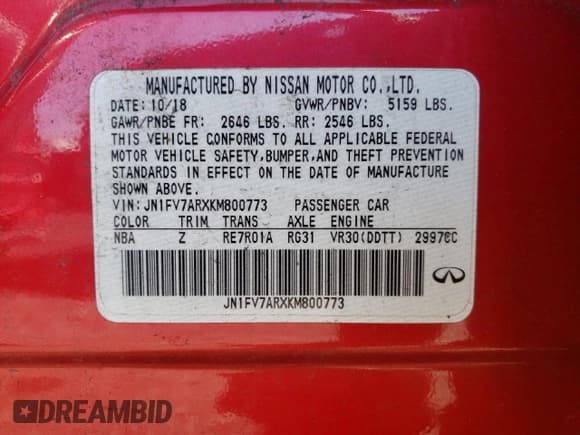 ✅ 2019 Infiniti Q50 Red Sport 400 • VIN: JN1FV7ARXKM800773 • Lot: 55944455. Wystawiony na Copart z przebiegiem 105 006 mil. Bezpłatny archiwum sprzedaży aukcyjnych z USA i szczegółowy raport historii pojazdu na DreamBid. Zdjęcie 12.