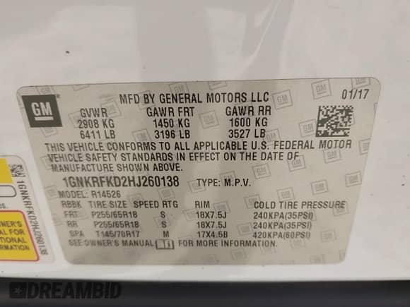 2017 Chevrolet Traverse LS z VIN 1GNKRFKD2HJ260138, wystawiony jako IAAI lot #43365257 z przebiegiem 85 179 mil mil oraz . Historia ofert i sprzedaży dostępna na DreamBid. Obrazek 9.