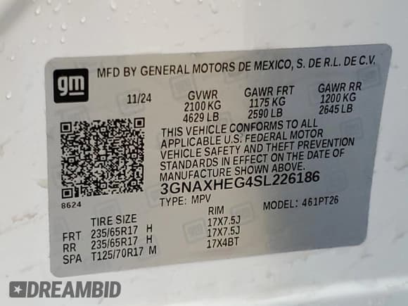 ✅ 2025 Chevrolet Equinox FWD LT • VIN: 3GNAXHEG4SL226186 • Lot: 70232515. Wystawiony na Copart z przebiegiem 14 879 mil. Bezpłatny archiwum sprzedaży aukcyjnych z USA i szczegółowy raport historii pojazdu na DreamBid. Zdjęcie 14.