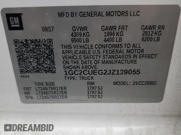 ✅ 2018 Chevrolet Silverado 2500HD Work Truck • VIN: 1GC2CUEG2JZ139055 • Lot: 58010285. Listed on Copart with Not provided. Free auction sales archive from the USA and detailed vehicle history report at DreamBid. Image 12.