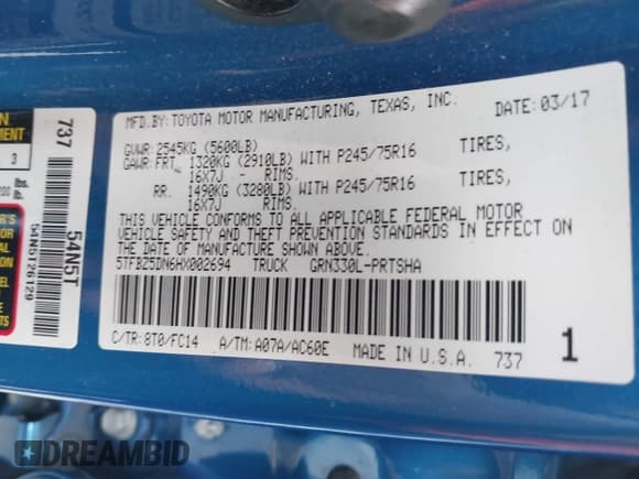 ✅ 2017 Toyota Tacoma SR5 • VIN: 5TFBZ5DN6HX002694 • Лот: 42344701. Опубликован ранее на IAAI с пробегом 104 447 миль. Бесплатный доступ к архиву аукционных продаж из США и подробный отчёт об истории автомобиля на DreamBid. Изображение 9.