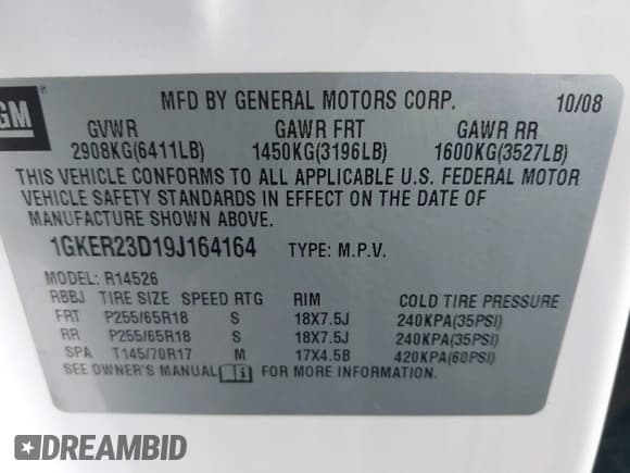 ✅ 2009 GMC Acadia SLT1 • VIN: 1GKER23D19J164164 • Lot: 43631394. Listed on IAAI with Not provided. Free auction sales archive from the USA and detailed vehicle history report at DreamBid. Image 9.