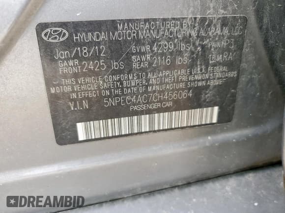 ✅ 2012 Hyundai Sonata SE • VIN: 5NPEC4AC7CH456064 • Лот: 85400465. Опубликован ранее на Copart с пробегом 123 584 миль. Бесплатный доступ к архиву аукционных продаж из США и подробный отчёт об истории автомобиля на DreamBid. Изображение 12.