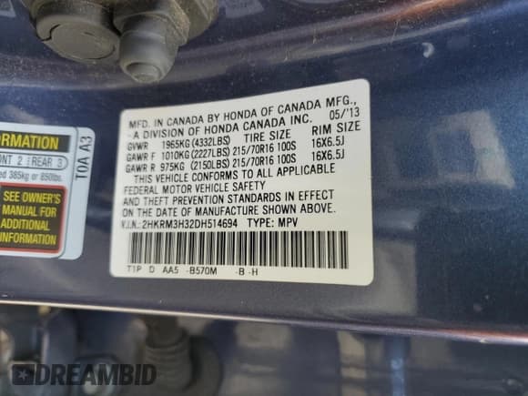 ✅ 2013 Honda CR-V LX • VIN: 2HKRM3H32DH514694 • Lot: 86879955. Wystawiony na Copart z przebiegiem 181 726 mil. Bezpłatny archiwum sprzedaży aukcyjnych z USA i szczegółowy raport historii pojazdu na DreamBid. Zdjęcie 13.