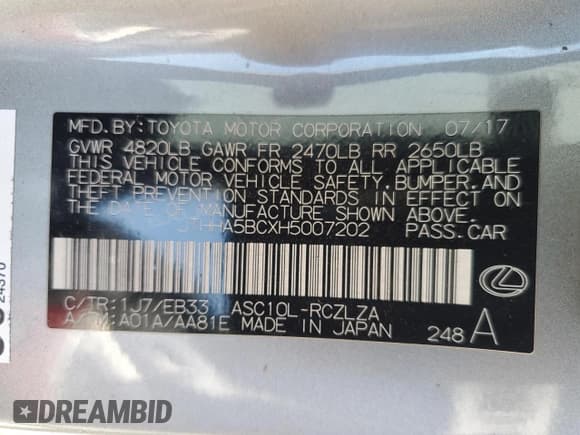 ✅ 2017 Lexus RC 200t • VIN: JTHHA5BCXH5007202 • Lot: 80109075. Listed on Copart with 113,892 mi. Free auction sales archive from the USA and detailed vehicle history report at DreamBid. Image 12.