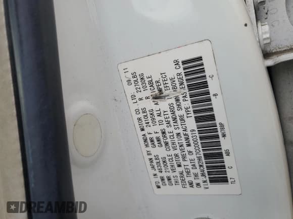 ✅ 2012 Acura TSX Technology • VIN: JH4CW2H67CC000319 • Lot: 61131525. Listed on Copart with 152,921 mi. Free auction sales archive from the USA and detailed vehicle history report at DreamBid. Image 12.