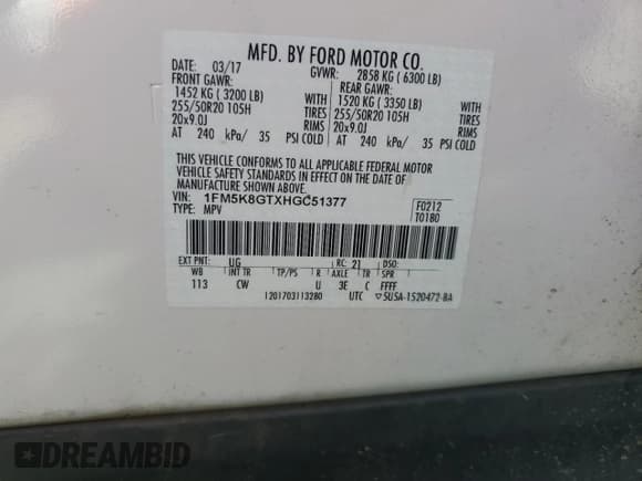 ✅ 2017 Ford Explorer Sport • VIN: 1FM5K8GTXHGC51377 • Lot: 57176865. Listed on Copart with 90,152 mi. Free auction sales archive from the USA and detailed vehicle history report at DreamBid. Image 13.