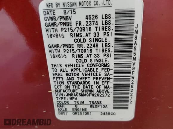 ✅ 2015 Nissan Rogue S • VIN: JN8AS5MV9FW262272 • Lot: 89875845. Listed on Copart with 101,905 mi. Free auction sales archive from the USA and detailed vehicle history report at DreamBid. Image 13.