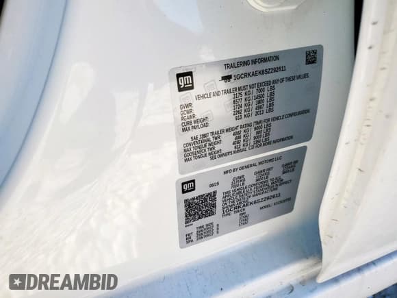 ✅ 2025 Chevrolet Silverado 1500 • VIN: 1GCRKAEK6SZ292611 • Lot: 85929195. Wystawiony na Copart z przebiegiem 866 mil. Bezpłatny archiwum sprzedaży aukcyjnych z USA i szczegółowy raport historii pojazdu na DreamBid. Zdjęcie 12.