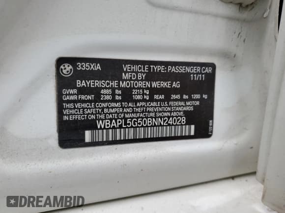 ✅ 2011 BMW 3 Series 335i xDrive • VIN: WBAPL5G50BNN24028 • Lot: 86438825. Wystawiony na Copart z przebiegiem 126 757 mil. Bezpłatny archiwum sprzedaży aukcyjnych z USA i szczegółowy raport historii pojazdu na DreamBid. Zdjęcie 12.