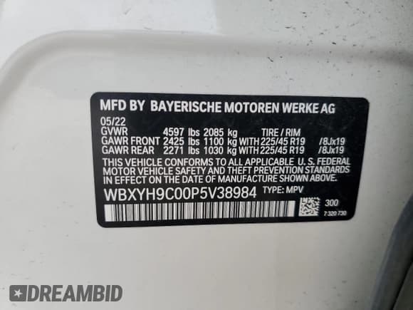 ✅ 2023 BMW X2 sDrive28i • VIN: WBXYH9C00P5V38984 • Lot: 89321155. Listed on Copart with 47,287 mi. Free auction sales archive from the USA and detailed vehicle history report at DreamBid. Image 13.