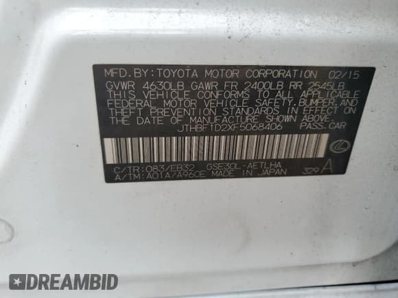 ✅ 2015 Lexus IS 250 • VIN: JTHBF1D2XF5068406 • Lot: 78890974. Wystawiony na Copart z przebiegiem Nie podano. Bezpłatny archiwum sprzedaży aukcyjnych z USA i szczegółowy raport historii pojazdu na DreamBid. Zdjęcie 13.