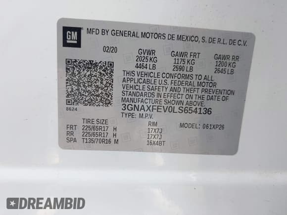 ✅ 2020 Chevrolet Equinox LS • VIN: 3GNAXFEV0LS654136 • Lot: 42214480. Listed on IAAI with 39,738 mi. Free auction sales archive from the USA and detailed vehicle history report at DreamBid. Image 9.