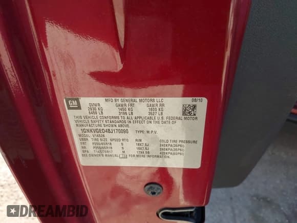 ✅ 2011 Chevrolet Traverse 1LT • VIN: 1GNKVGED4BJ170090 • Lot: 43488338. Wystawiony na IAAI z przebiegiem Nie podano. Bezpłatny archiwum sprzedaży aukcyjnych z USA i szczegółowy raport historii pojazdu na DreamBid. Zdjęcie 9.