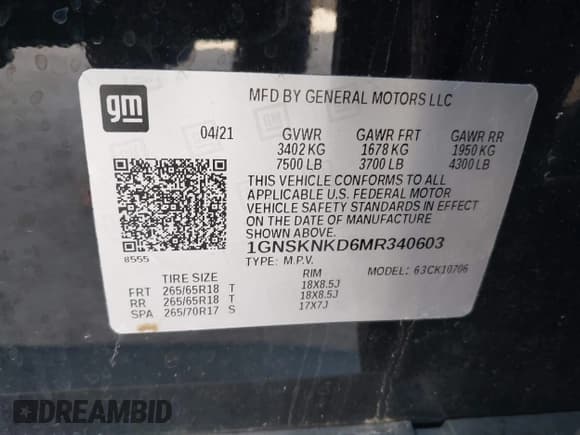 ✅ 2021 Chevrolet Tahoe LT • VIN: 1GNSKNKD6MR340603 • Лот: 43904246. Опубликован ранее на IAAI с пробегом 105 105 миль. Бесплатный доступ к архиву аукционных продаж из США и подробный отчёт об истории автомобиля на DreamBid. Изображение 9.