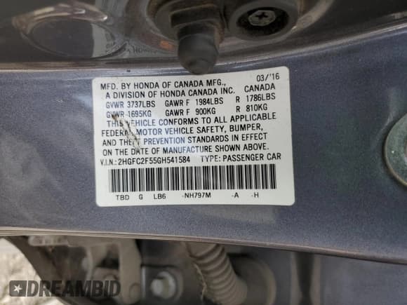 ✅ 2016 Honda Civic LX • VIN: 2HGFC2F55GH541584 • Лот: 82743555. Опубликован ранее на Copart с пробегом 123 962 миль. Бесплатный доступ к архиву аукционных продаж из США и подробный отчёт об истории автомобиля на DreamBid. Изображение 12.