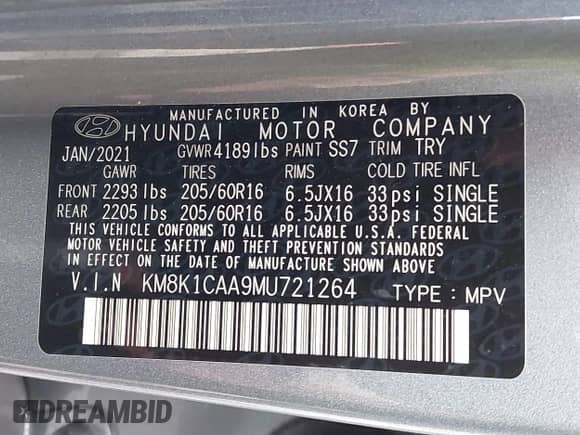 2021 Hyundai Kona SE с VIN KM8K1CAA9MU721264, выставлен на аукционе IAAI как лот 43509510 с пробегом 67 759 миль миль и . История ставок и продаж доступна на DreamBid. Изображение 9.