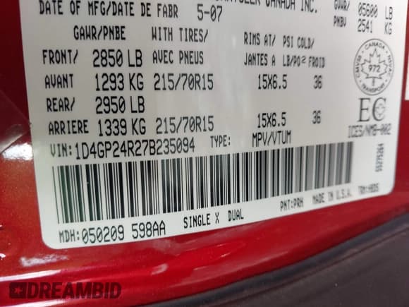 ✅ 2007 Dodge Grand Caravan SE • VIN: 1D4GP24R27B235094 • Lot: 43525366. Listed on IAAI with 112,102 mi. Free auction sales archive from the USA and detailed vehicle history report at DreamBid. Image 9.