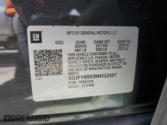 ✅ 2021 Chevrolet Bolt EV LT • VIN: 1G1FY6S03M4112107 • Lot: 72910034. Listed on Copart with 18,793 mi. Free auction sales archive from the USA and detailed vehicle history report at DreamBid. Image 13.