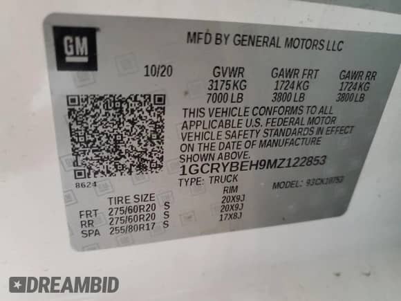✅ 2021 Chevrolet Silverado 1500 Custom • VIN: 1GCRYBEH9MZ122853 • Lot: 75997394. Wystawiony na Copart z przebiegiem 145 097 mil. Bezpłatny archiwum sprzedaży aukcyjnych z USA i szczegółowy raport historii pojazdu na DreamBid. Zdjęcie 12.