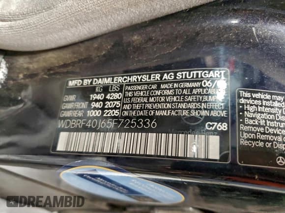 ✅ 2005 Mercedes-Benz C 230 Kompressor • VIN: WDBRF40J65F725336 • Лот: 94676555. Опубликован ранее на Copart с пробегом 212 831 миль. Бесплатный доступ к архиву аукционных продаж из США и подробный отчёт об истории автомобиля на DreamBid. Изображение 12.