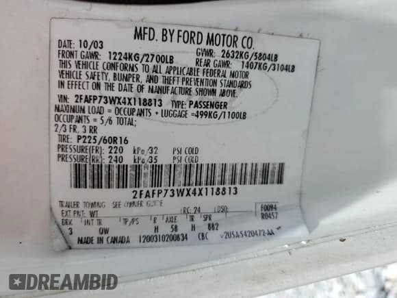 ✅ 2004 Ford Crown Victoria Standard • VIN: 2FAFP73WX4X118813 • Lot: 66515145. Wystawiony na Copart z przebiegiem 123 166 mil. Bezpłatny archiwum sprzedaży aukcyjnych z USA i szczegółowy raport historii pojazdu na DreamBid. Zdjęcie 12.