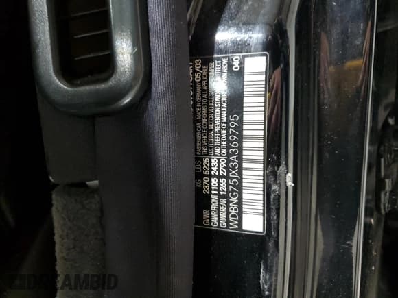 ✅ 2003 Mercedes-Benz S 500 • VIN: WDBNG75JX3A369795 • Lot: 92201875. Listed on Copart with Not provided. Free auction sales archive from the USA and detailed vehicle history report at DreamBid. Image 12.