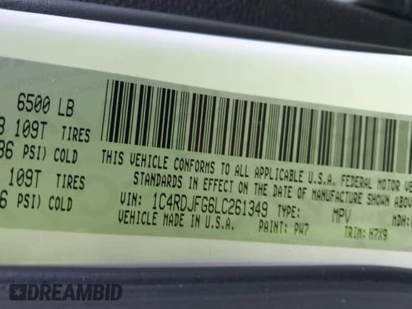 ✅ 2020 Dodge Durango Pursuit • VIN: 1C4RDJFG6LC261349 • Lot: 41727697. Listed on IAAI with 130,847 mi. Free auction sales archive from the USA and detailed vehicle history report at DreamBid. Image 9.