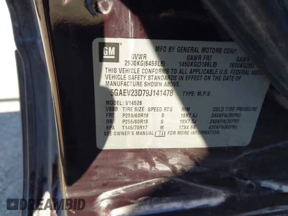 ✅ 2009 Buick Enclave CXL • VIN: 5GAEV23D79J141478 • Lot: 43534514. Listed on IAAI with 205,622 mi. Free auction sales archive from the USA and detailed vehicle history report at DreamBid. Image 9.