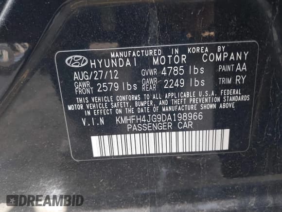 ✅ 2013 Hyundai Azera • VIN: KMHFH4JG9DA198966 • Лот: 42232410. Опубликован ранее на IAAI с пробегом 177 041 миль. Бесплатный доступ к архиву аукционных продаж из США и подробный отчёт об истории автомобиля на DreamBid. Изображение 9.