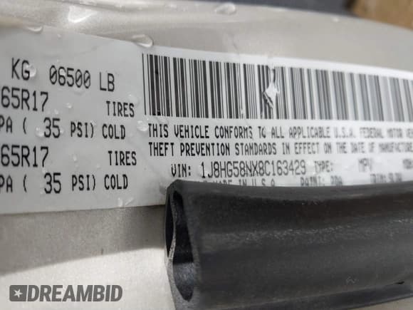✅ 2008 Jeep Commander Limited • VIN: 1J8HG58NX8C163429 • Lot: 41501453. Listed on IAAI with 169,391 mi. Free auction sales archive from the USA and detailed vehicle history report at DreamBid. Image 9.