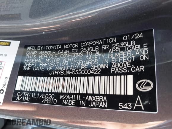 ✅ 2025 Lexus UX 300h • VIN: JTHYBJAH6S2000422 • Lot: 41258101. Listed on IAAI with 14,266 mi. Free auction sales archive from the USA and detailed vehicle history report at DreamBid. Image 9.