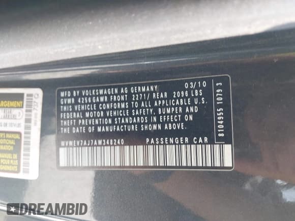 ✅ 2010 Volkswagen Golf GTI • VIN: WVWEV7AJ7AW348240 • Lot: 42310183. Listed on IAAI with 126,728 mi. Free auction sales archive from the USA and detailed vehicle history report at DreamBid. Image 9.