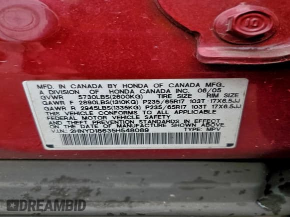 ✅ 2005 Acura MDX Touring • VIN: 2HNYD18635H548089 • Лот: 94877805. Опубликован ранее на Copart с пробегом 175 490 миль. Бесплатный доступ к архиву аукционных продаж из США и подробный отчёт об истории автомобиля на DreamBid. Изображение 12.