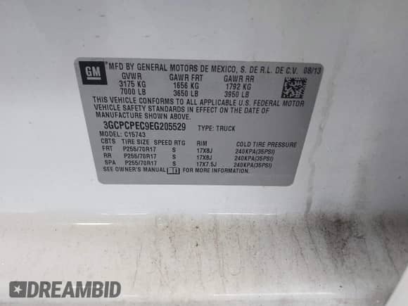 2014 Chevrolet Silverado 1500 Work Truck with VIN 3GCPCPEC9EG205529, listed as a IAAI auction lot 41389123 with 106,532 mi miles and . Bid and sale history available at DreamBid. Image 9.