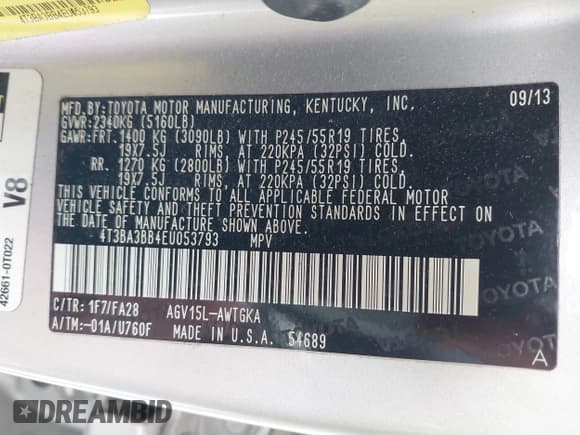 ✅ 2014 Toyota Venza LE • VIN: 4T3BA3BB4EU053793 • Lot: 41829786. Listed on IAAI with 132,619 mi. Free auction sales archive from the USA and detailed vehicle history report at DreamBid. Image 9.