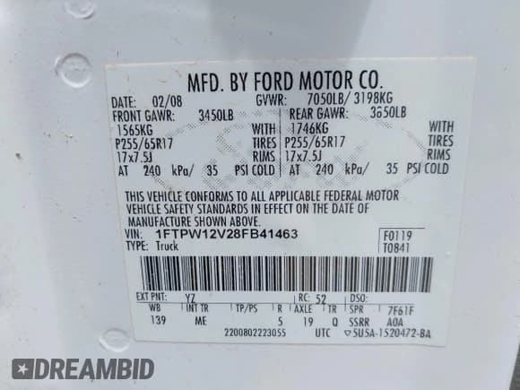 ✅ 2008 Ford F-150 XLT • VIN: 1FTPW12V28FB41463 • Lot: 42457857. Wystawiony na IAAI z przebiegiem 97 798 mil. Bezpłatny archiwum sprzedaży aukcyjnych z USA i szczegółowy raport historii pojazdu na DreamBid. Zdjęcie 9.