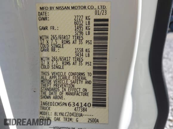 ✅ 2023 Nissan Frontier S • VIN: 1N6ED1CM5PN634140 • Lot: 43645990. Listed on IAAI with 31,135 mi. Free auction sales archive from the USA and detailed vehicle history report at DreamBid. Image 9.