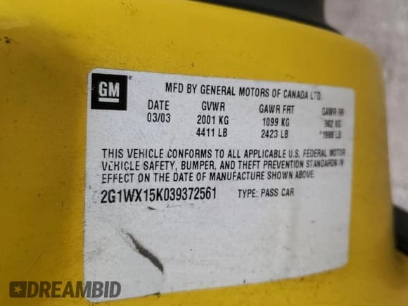 ✅ 2003 Chevrolet Monte Carlo SS • VIN: 2G1WX15K039372561 • Lot: 68048945. Listed on Copart with 224,156 mi. Free auction sales archive from the USA and detailed vehicle history report at DreamBid. Image 12.