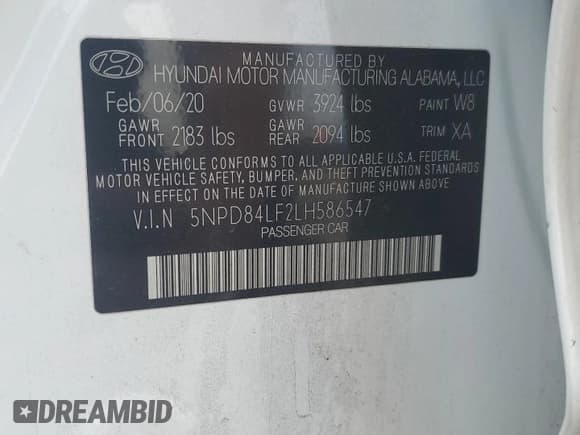 ✅ 2020 Hyundai Elantra Limited • VIN: 5NPD84LF2LH586547 • Lot: 82275305. Listed on Copart with 78,714 mi. Free auction sales archive from the USA and detailed vehicle history report at DreamBid. Image 12.