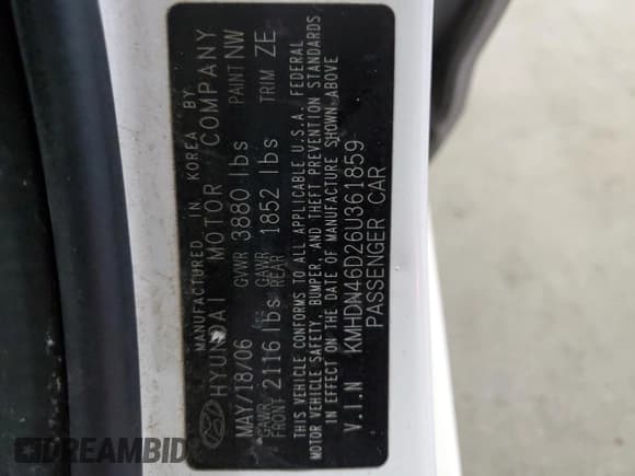 ✅ 2006 Hyundai Elantra GLS • VIN: KMHDN46D26U361859 • Lot: 42411285. Wystawiony na Copart z przebiegiem 156 295 mil. Bezpłatny archiwum sprzedaży aukcyjnych z USA i szczegółowy raport historii pojazdu na DreamBid. Zdjęcie 12.