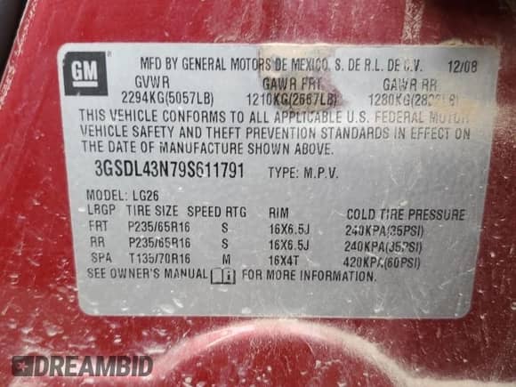 2009 Saturn VUE XE z VIN 3GSDL43N79S611791, wystawiony jako Copart lot #84704624 z przebiegiem 212 666 mil mil oraz Szkoda całkowita • Salvage title. Historia ofert i sprzedaży dostępna na DreamBid. Obrazek 13.